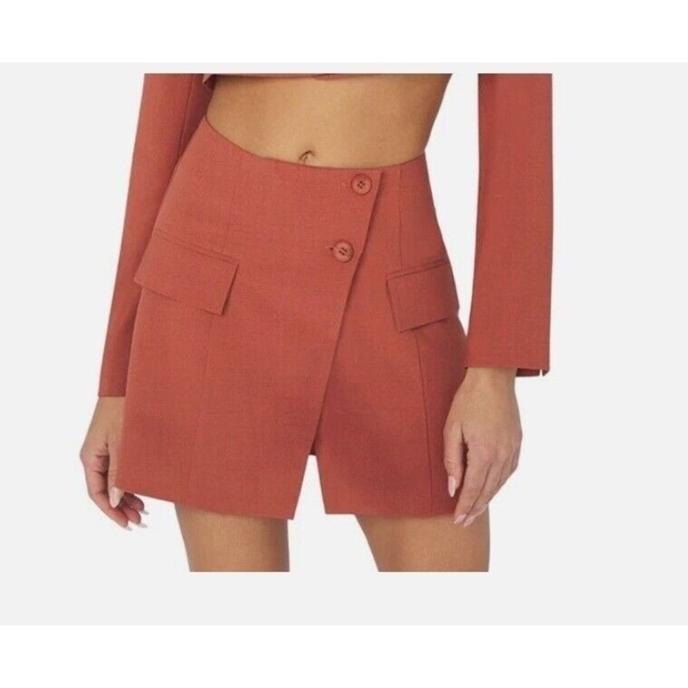 NEW WeWoreWhat XL Clay Rust Mini A-Line Skirt Asymmetrical Wrap Front Buttons